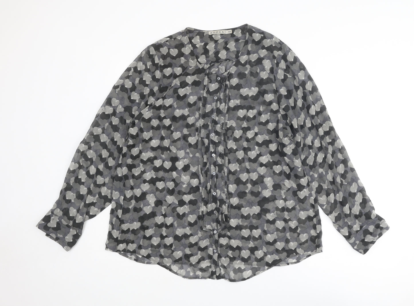Kookai Womens Grey Geometric Polyester Basic Button-Up Size 14 Round Neck