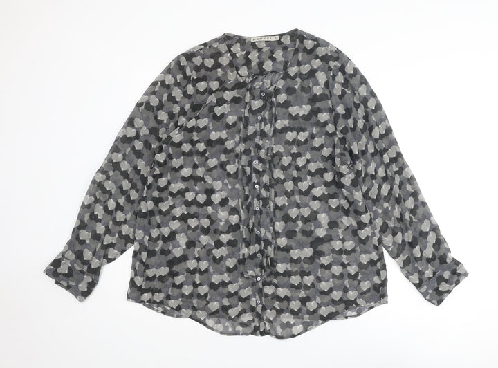 Kookai Womens Grey Geometric Polyester Basic Button-Up Size 14 Round Neck