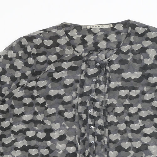 Kookai Womens Grey Geometric Polyester Basic Button-Up Size 14 Round Neck