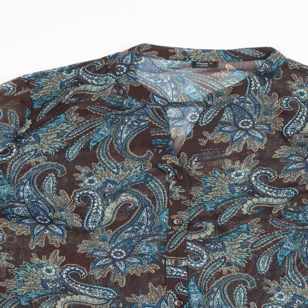 Damart Womens Brown Paisley Polyester Basic Blouse Size 26 V-Neck