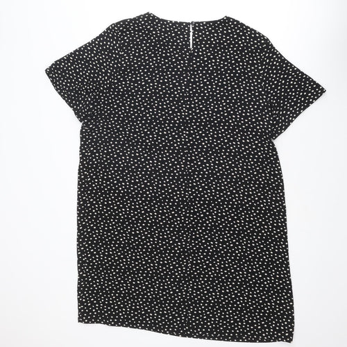 Marks and Spencer Womens Black Geometric Polyester A-Line Size 18 Round Neck Button