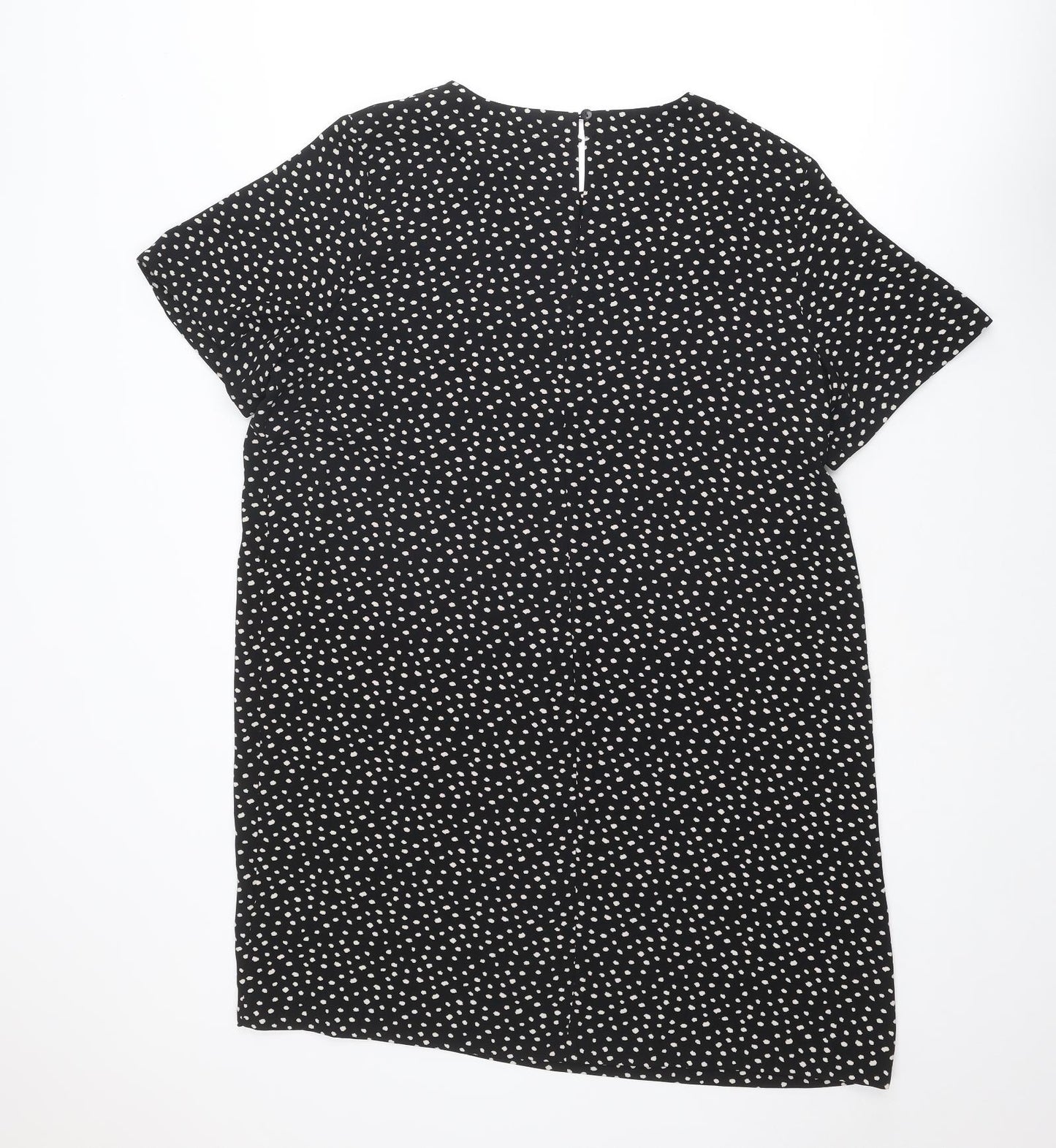 Marks and Spencer Womens Black Geometric Polyester A-Line Size 18 Round Neck Button