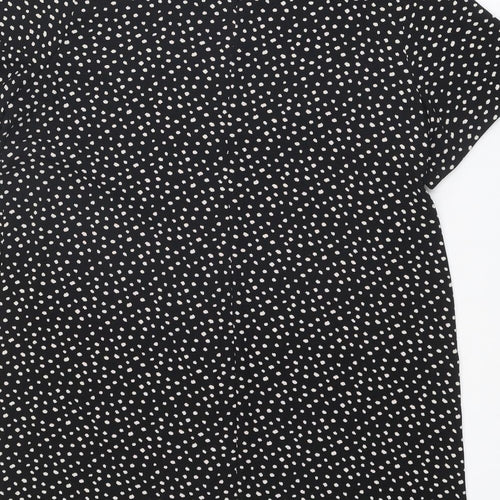 Marks and Spencer Womens Black Geometric Polyester A-Line Size 18 Round Neck Button