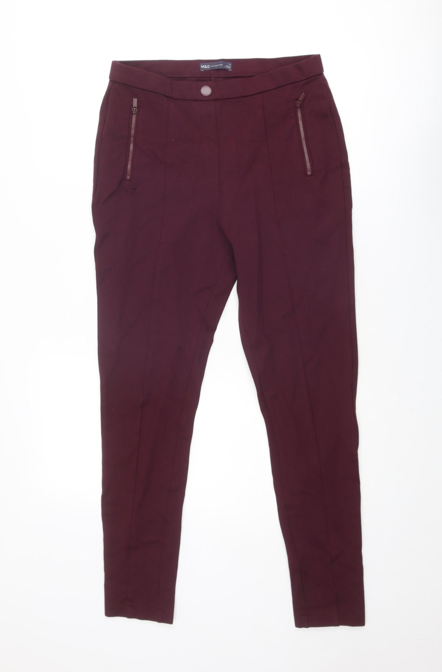 Marks and Spencer Womens Purple Viscose Trousers Size 12 L28 in Regular