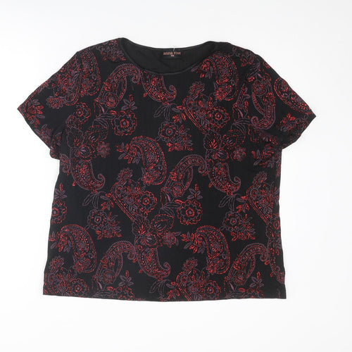 Anna Rose Womens Black Paisley Polyester Basic T-Shirt Size 2XL Round Neck
