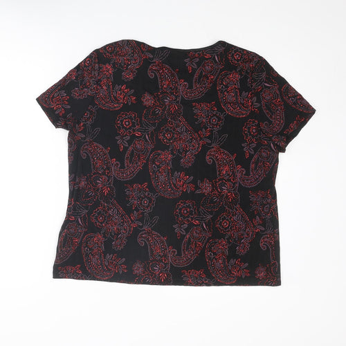 Anna Rose Womens Black Paisley Polyester Basic T-Shirt Size 2XL Round Neck