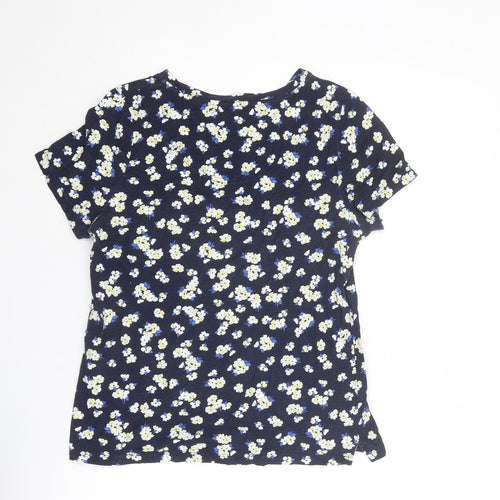 Joules Womens Blue Floral Cotton Basic T-Shirt Size 10 Boat Neck