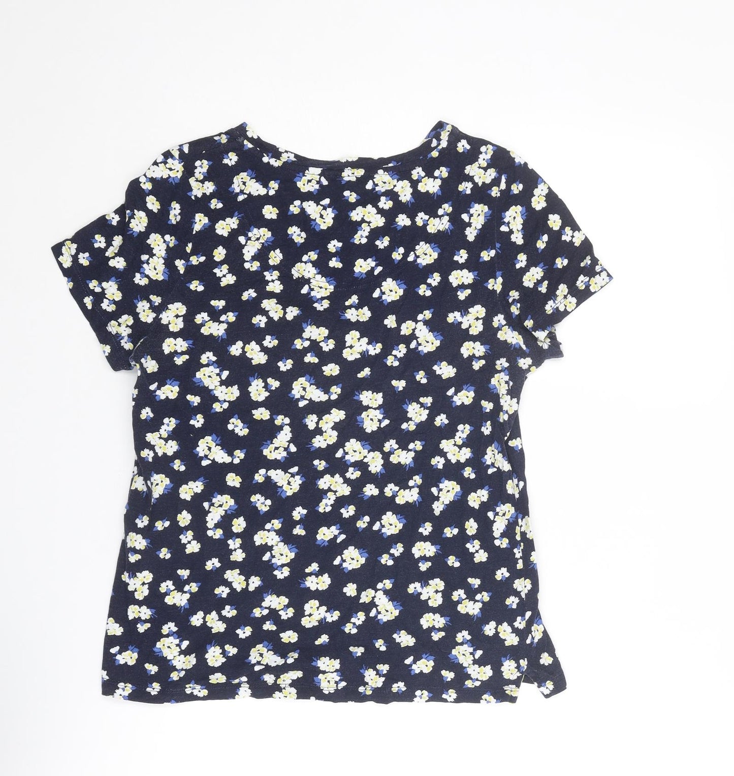 Joules Womens Blue Floral Cotton Basic T-Shirt Size 10 Boat Neck