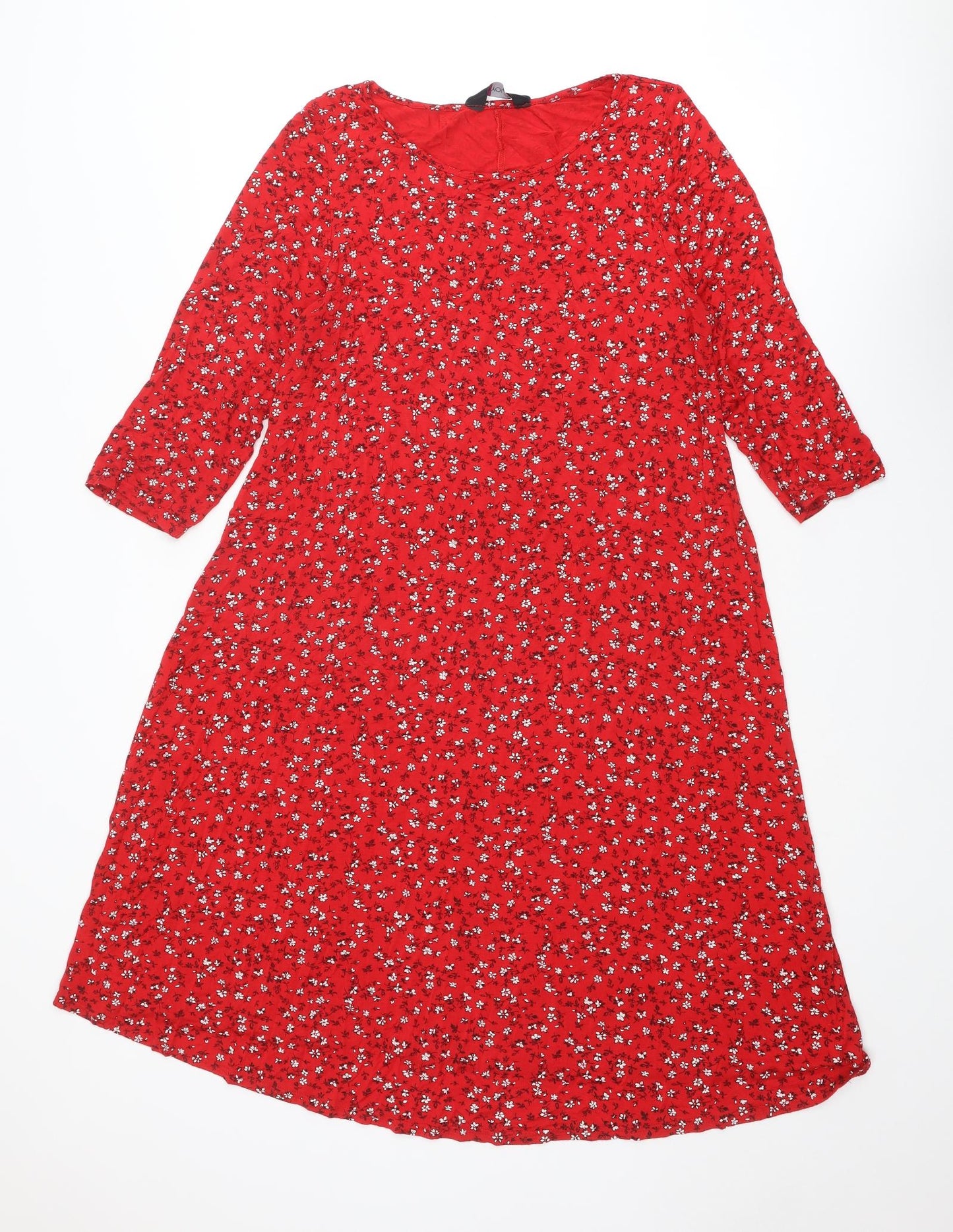 Yours Womens Red Floral Viscose A-Line Size 18 Round Neck Pullover
