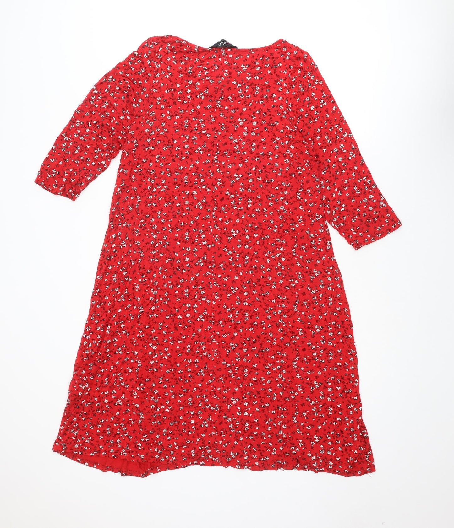 Yours Womens Red Floral Viscose A-Line Size 18 Round Neck Pullover