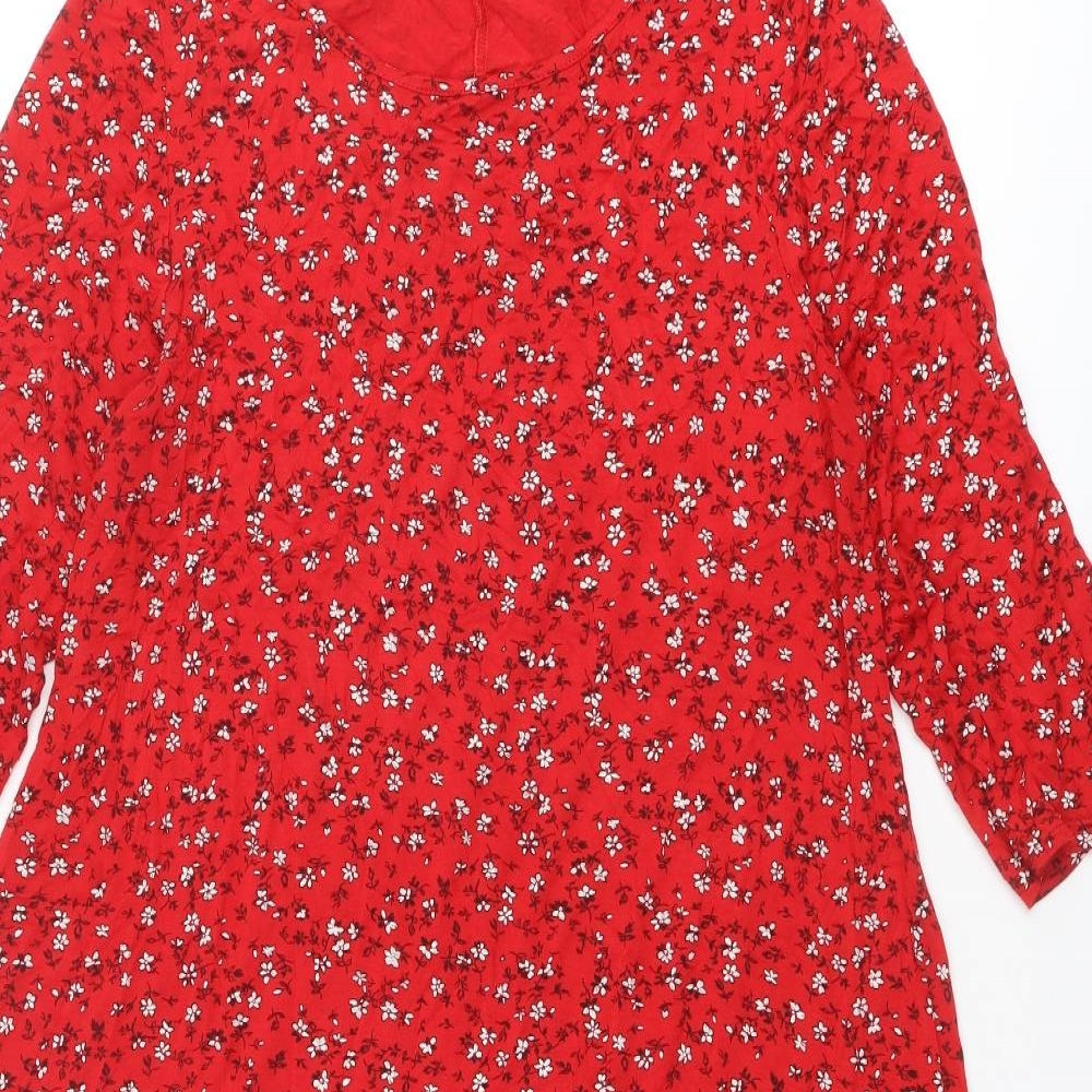 Yours Womens Red Floral Viscose A-Line Size 18 Round Neck Pullover