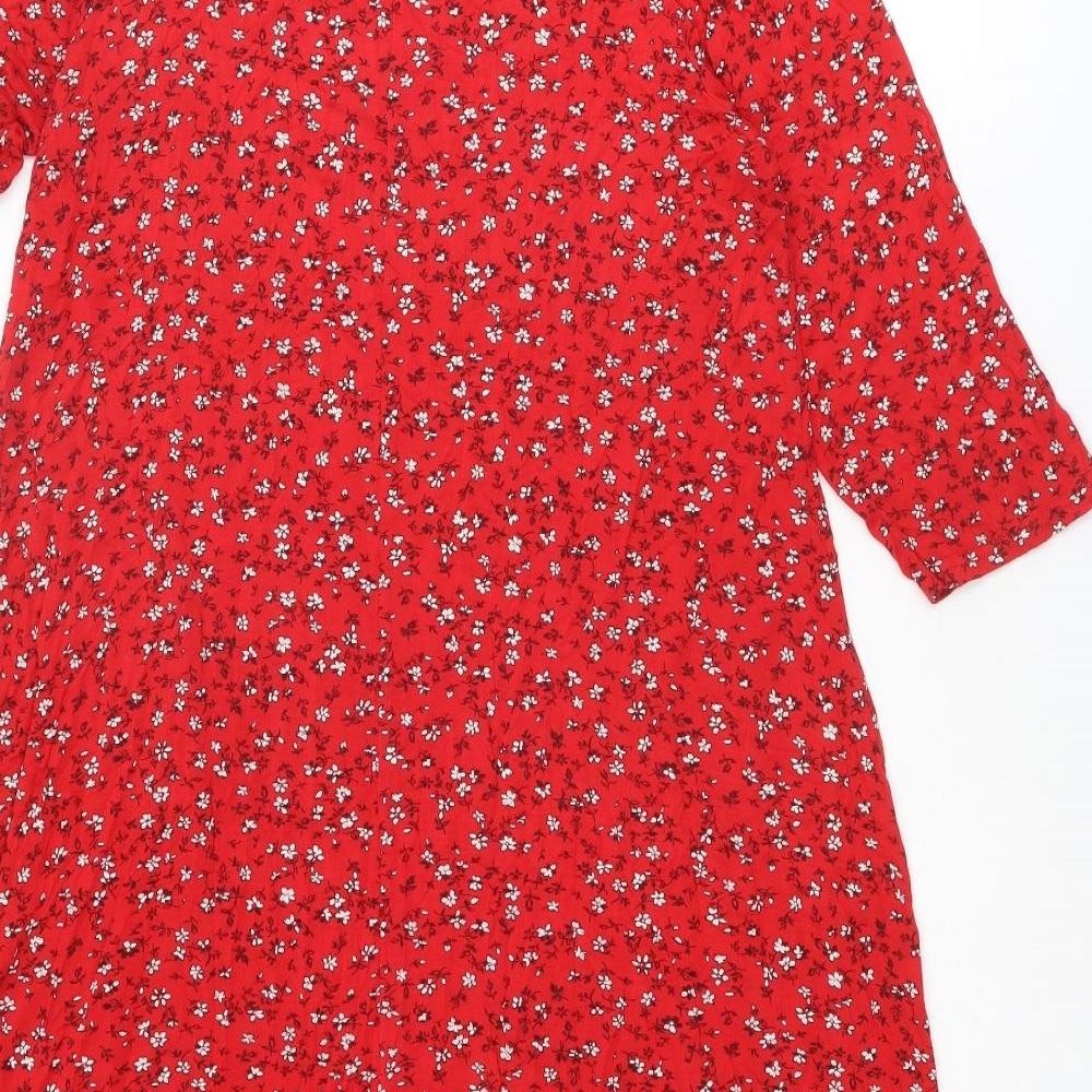 Yours Womens Red Floral Viscose A-Line Size 18 Round Neck Pullover