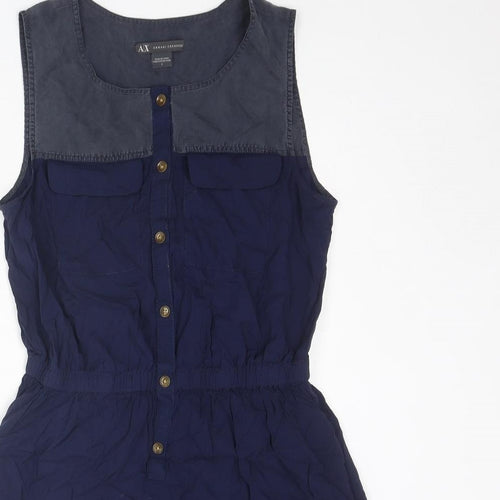 Armani Exchange Womens Blue Viscose A-Line Size 8 Round Neck Button