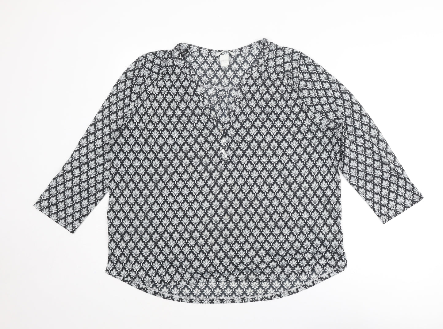 H&M Womens Grey Geometric Polyester Basic Blouse Size XL V-Neck