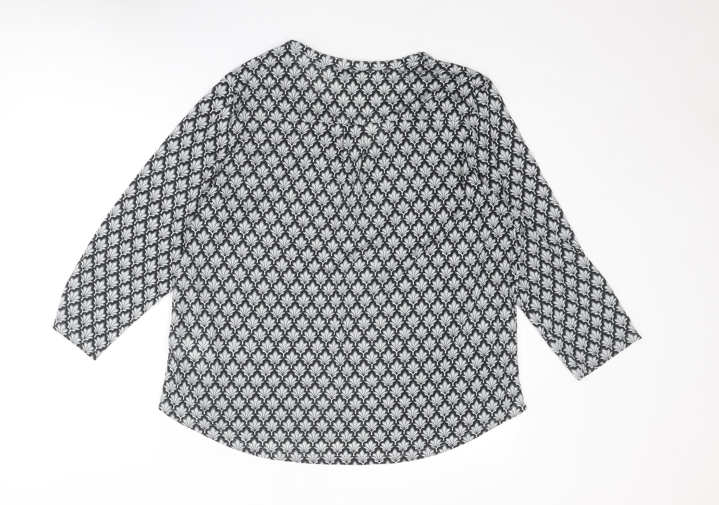 H&M Womens Grey Geometric Polyester Basic Blouse Size XL V-Neck