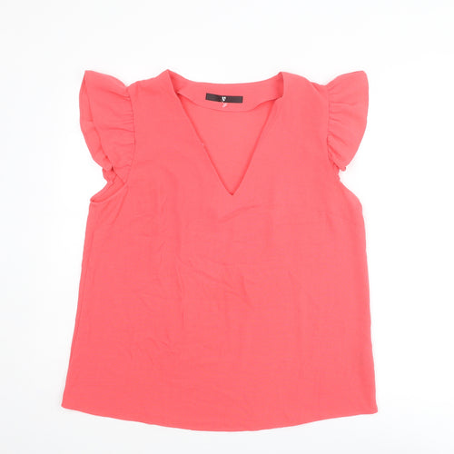 Very Womens Pink Polyester Basic Blouse Size 14 V-Neck