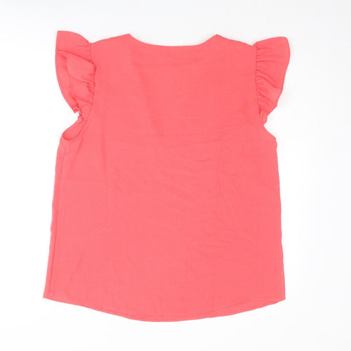 Very Womens Pink Polyester Basic Blouse Size 14 V-Neck