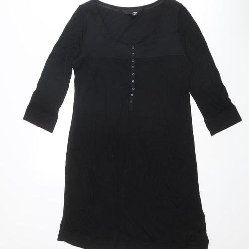 H&M Womens Black Viscose A-Line Size M Scoop Neck Button