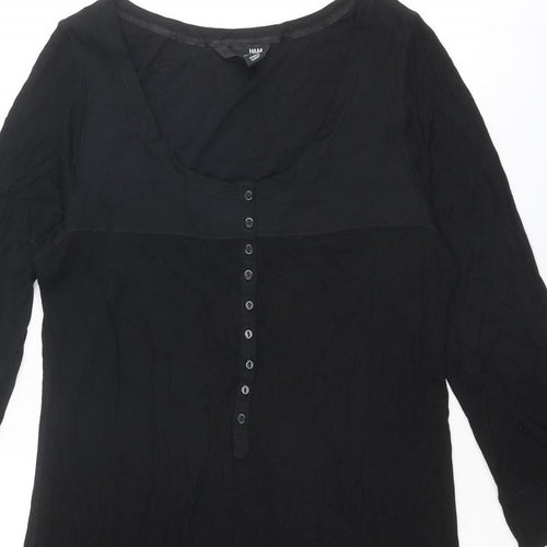 H&M Womens Black Viscose A-Line Size M Scoop Neck Button
