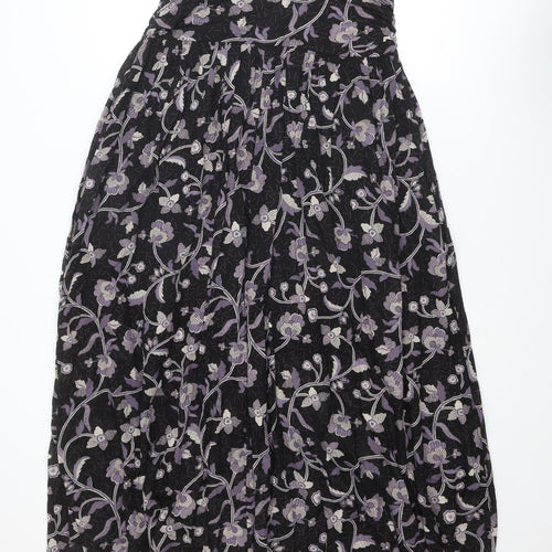 NEXT Womens Black Floral Cotton Peasant Skirt Size 10 Zip