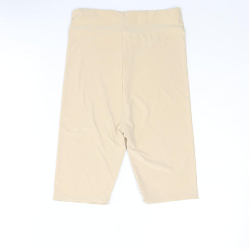 PRETTYLITTLETHING Womens Beige Polyester Biker Shorts Size 8 L9 in Regular Pull On