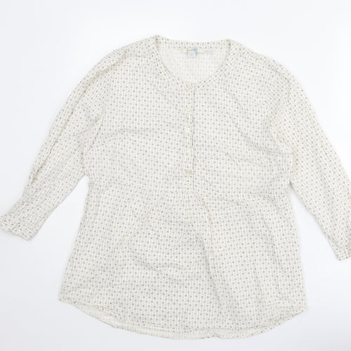 Boden Womens Ivory Geometric Cotton Basic Blouse Size 14 Round Neck