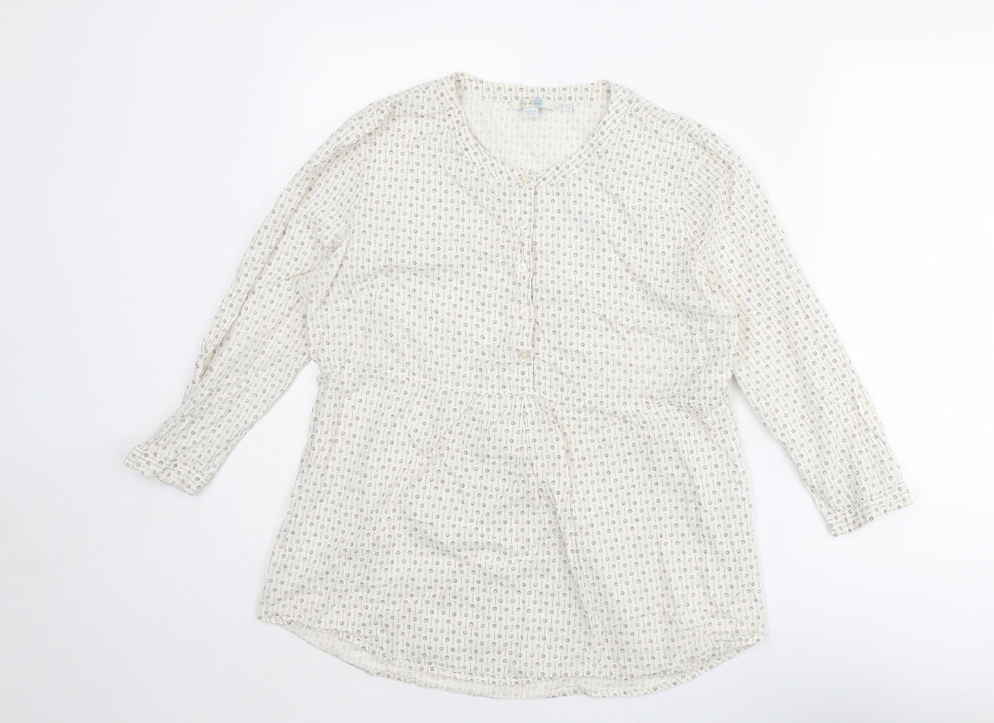 Boden Womens Ivory Geometric Cotton Basic Blouse Size 14 Round Neck
