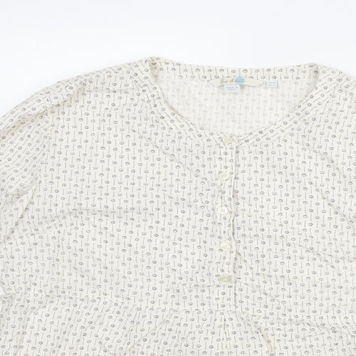 Boden Womens Ivory Geometric Cotton Basic Blouse Size 14 Round Neck