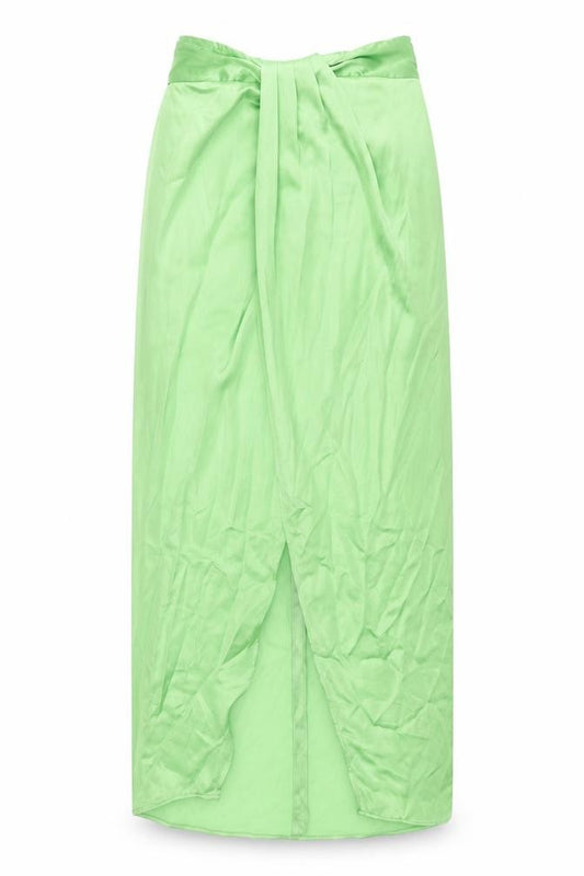 Front view of Zara women’s green polyester maxi skirt, size S, zip