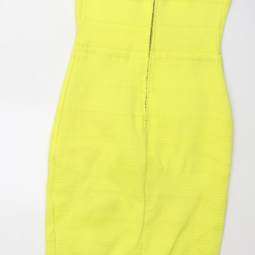 River Island Womens Yellow Polyester Bodycon Size 14 Off the Shoulder Zip