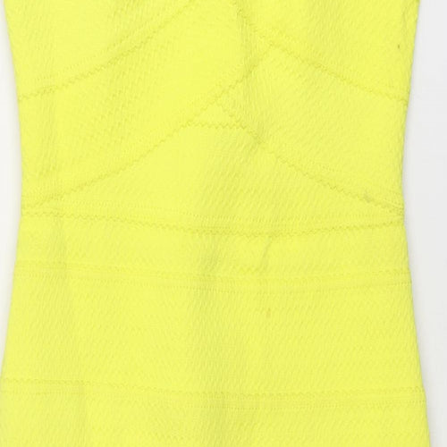 River Island Womens Yellow Polyester Bodycon Size 14 Off the Shoulder Zip