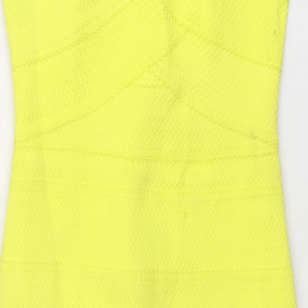 River Island Womens Yellow Polyester Bodycon Size 14 Off the Shoulder Zip