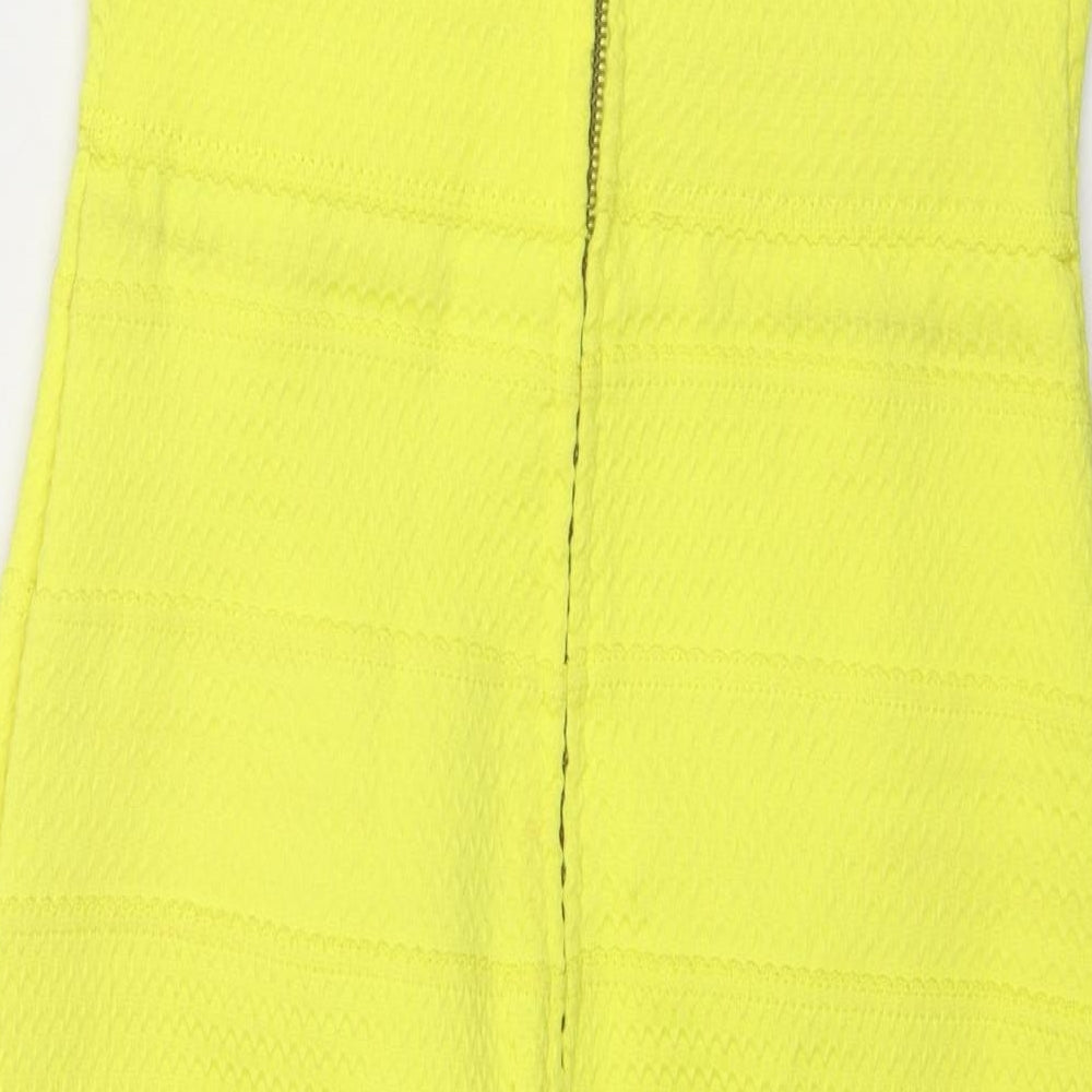 River Island Womens Yellow Polyester Bodycon Size 14 Off the Shoulder Zip