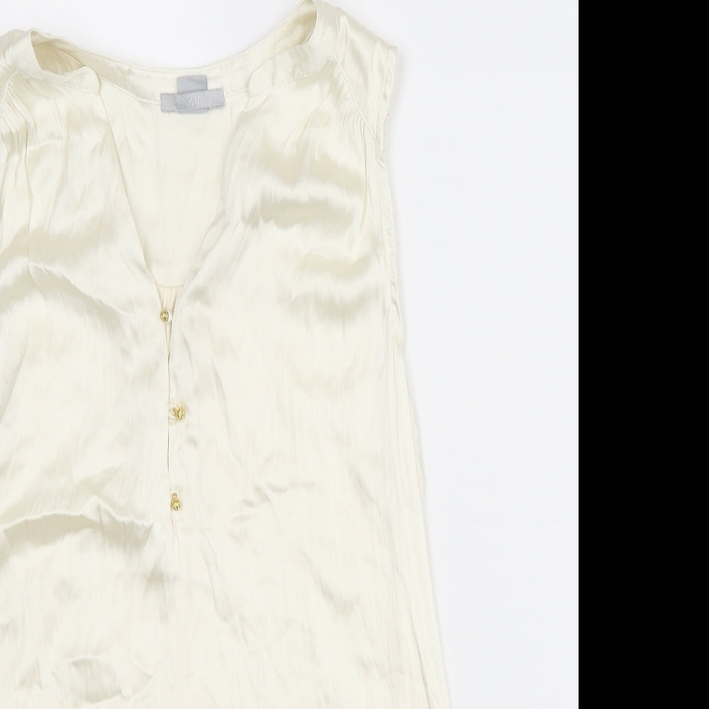H&M Womens Ivory Polyester Basic Tank Size S V-Neck