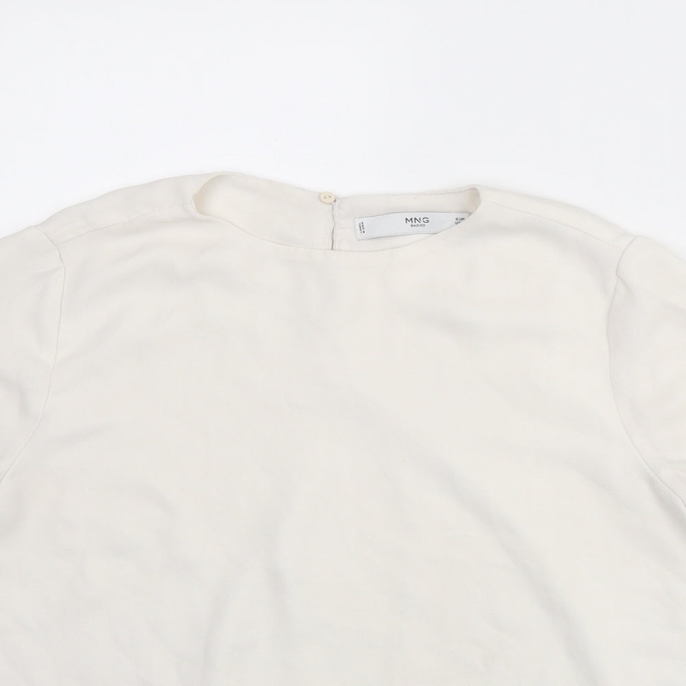 Mango Womens White Polyester Basic Blouse Size XS Round Neck