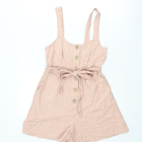 New Look Womens Pink Cotton Playsuit One-Piece Size 8 L3 in Button
