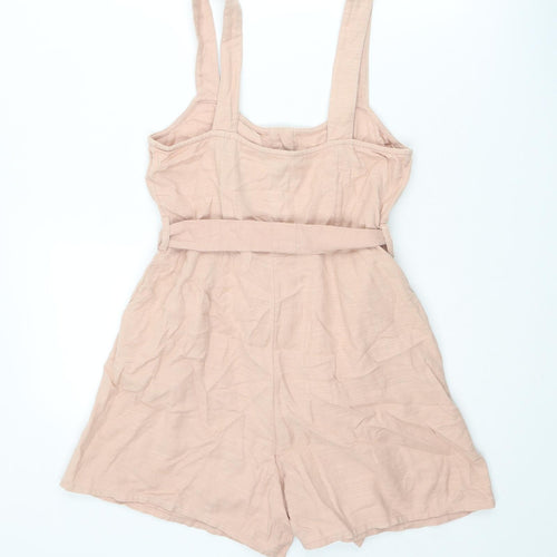New Look Womens Pink Cotton Playsuit One-Piece Size 8 L3 in Button