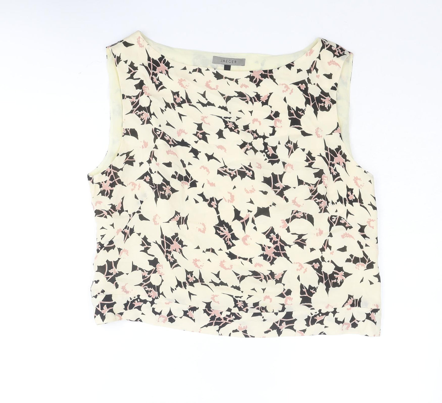 Jaeger Womens Ivory Floral Silk Basic Tank Size 16 Boat Neck
