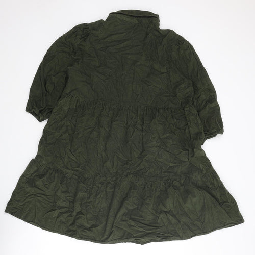 F&F Womens Green Cotton Shirt Dress Size 16 Collared Button