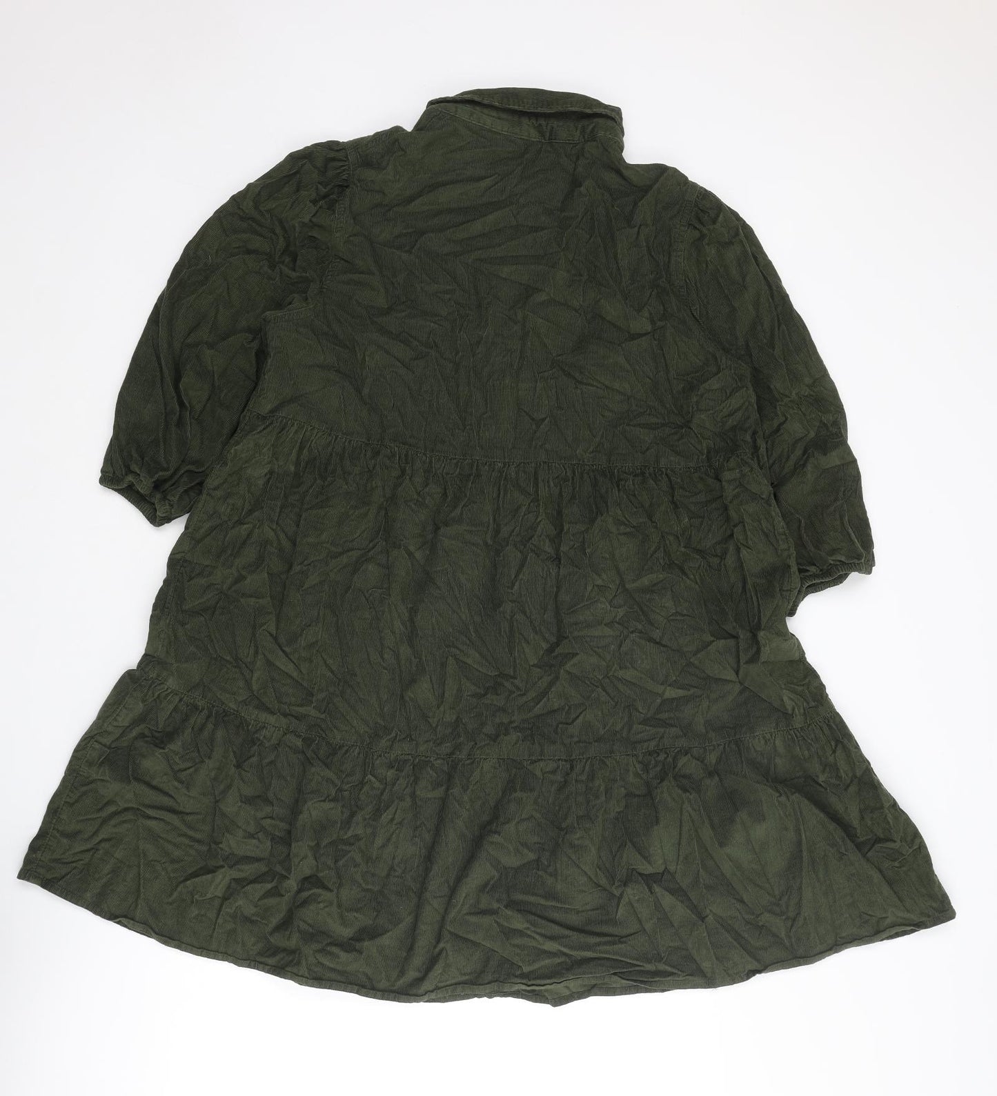 F&F Womens Green Cotton Shirt Dress Size 16 Collared Button