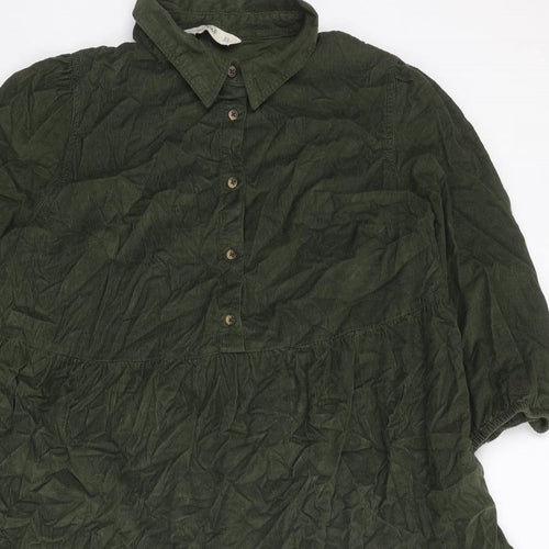 F&F Womens Green Cotton Shirt Dress Size 16 Collared Button