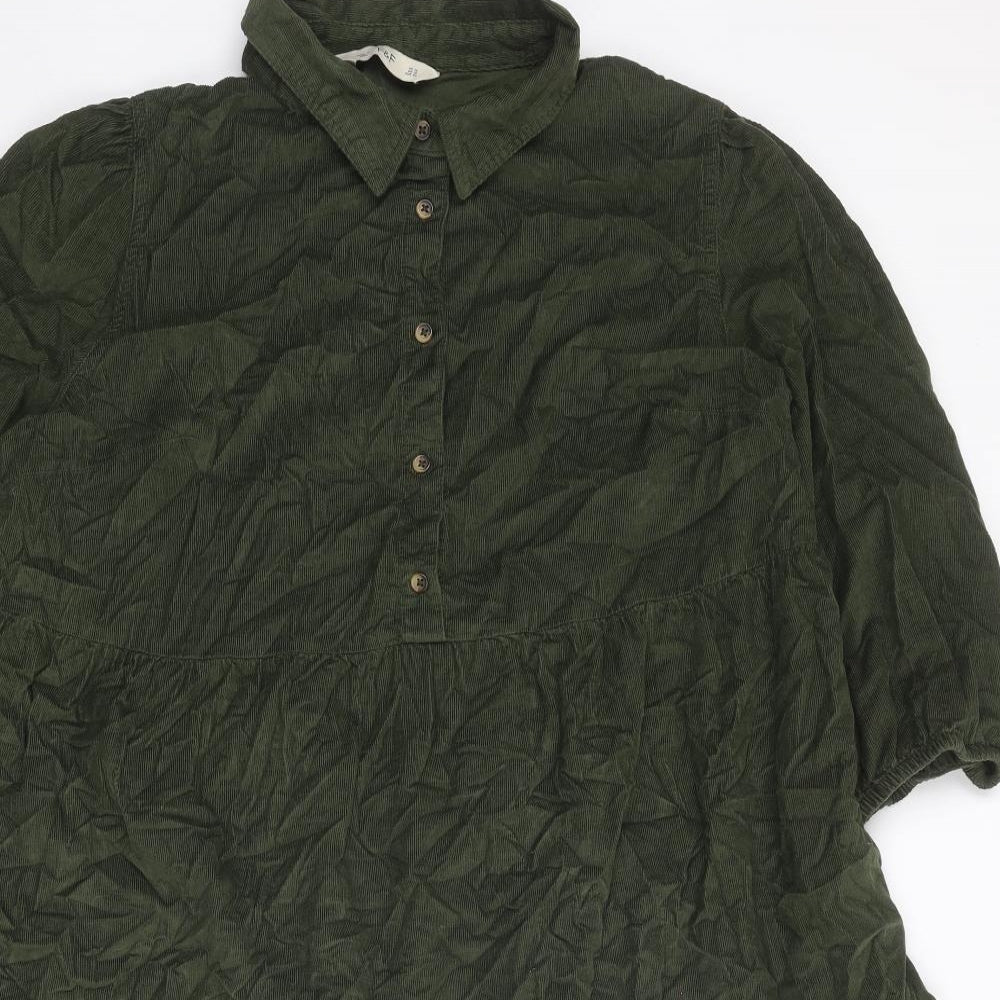 F&F Womens Green Cotton Shirt Dress Size 16 Collared Button