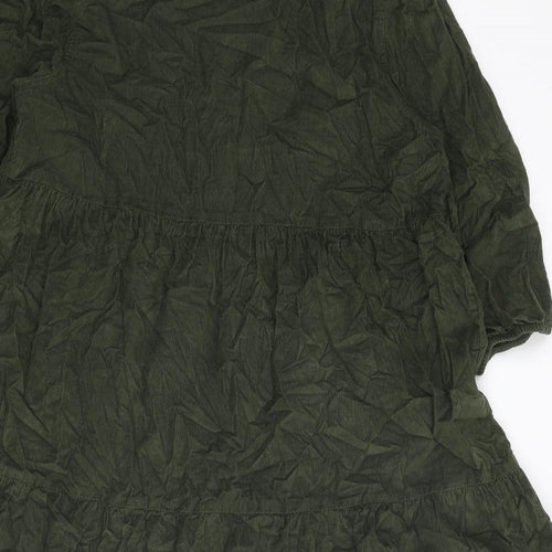 F&F Womens Green Cotton Shirt Dress Size 16 Collared Button