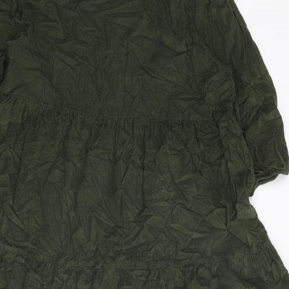 F&F Womens Green Cotton Shirt Dress Size 16 Collared Button