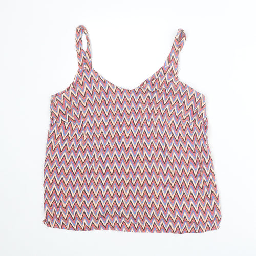 M&Co Womens Multicoloured Herringbone Viscose Basic Tank Size 12 V-Neck