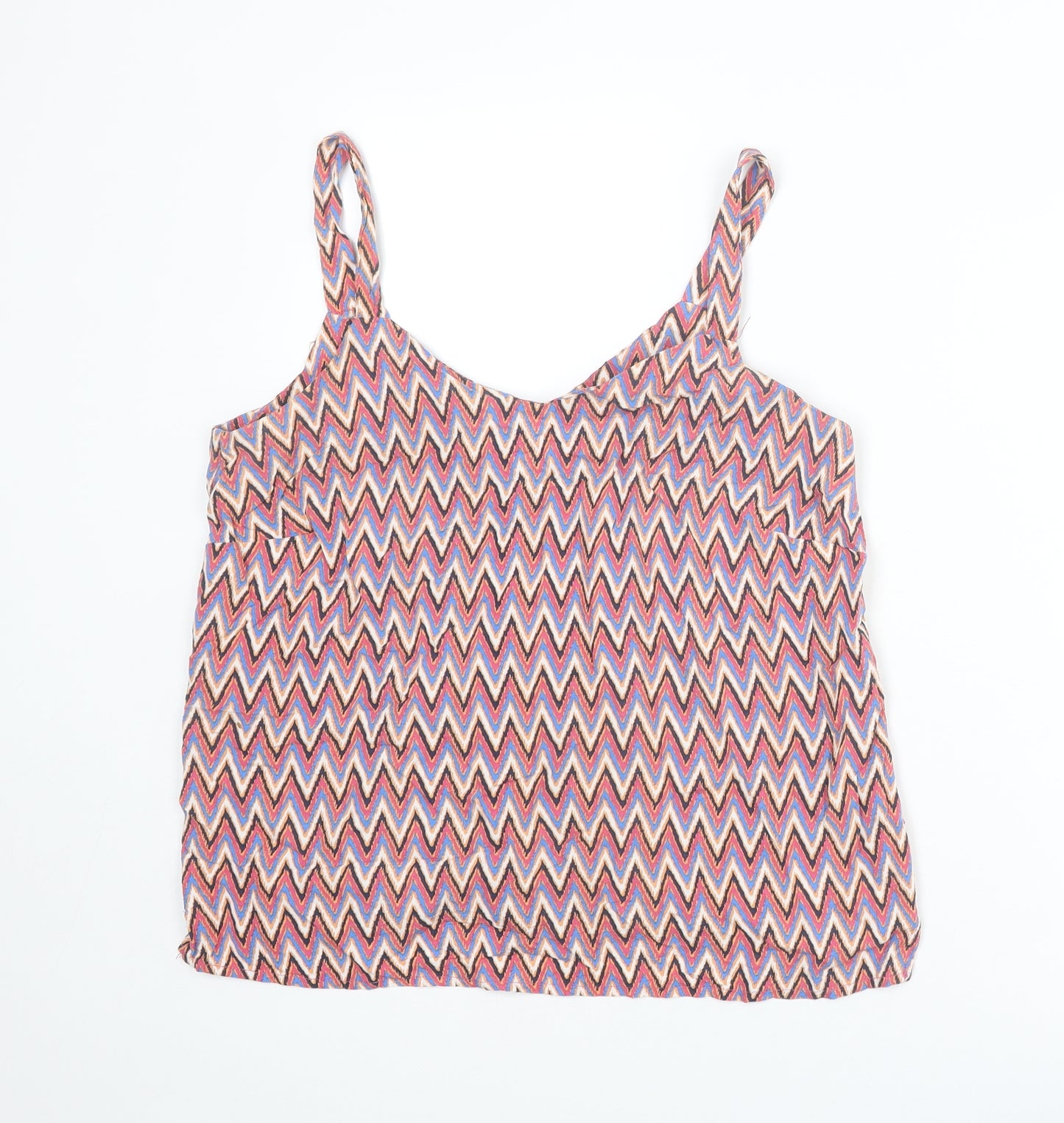 M&Co Womens Multicoloured Herringbone Viscose Basic Tank Size 12 V-Neck