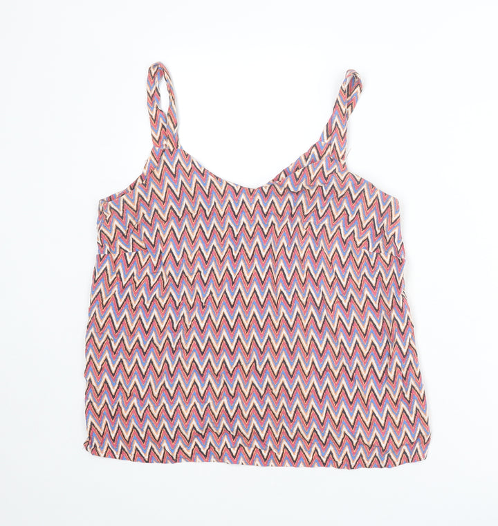 M&Co Womens Multicoloured Herringbone Viscose Basic Tank Size 12 V-Neck