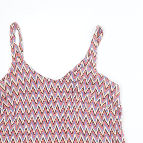 M&Co Womens Multicoloured Herringbone Viscose Basic Tank Size 12 V-Neck
