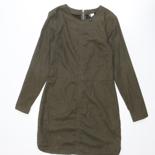 Divided by H&M Womens Brown Polyester Shift Size 12 Round Neck Zip
