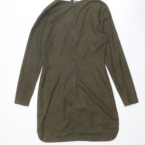 Divided by H&M Womens Brown Polyester Shift Size 12 Round Neck Zip
